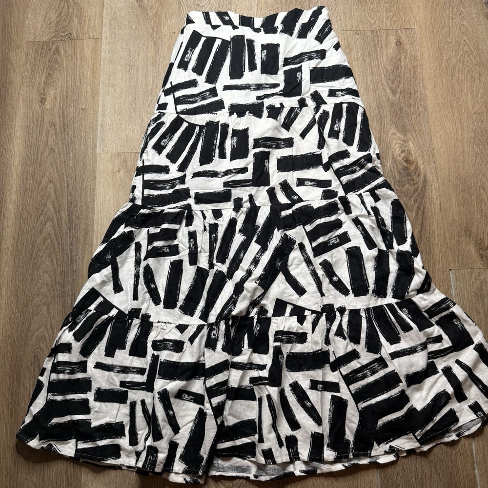 House of Harlow 1960 Maxi Skirt‎ Womens XS White Black Linen Blend Minimalist